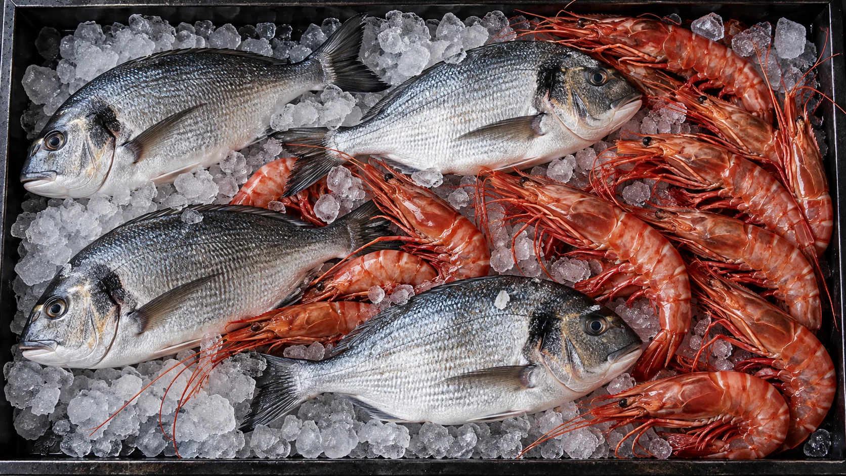 Pesce e crostacei su ghiaccio, immagine illustrativa della collezione
